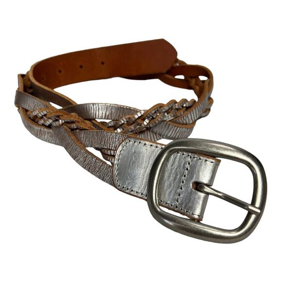 Fossil Accessories - FOSSIL Silver Braided Genuine Leather Womens Metallic Woven Adjustable Belt S
